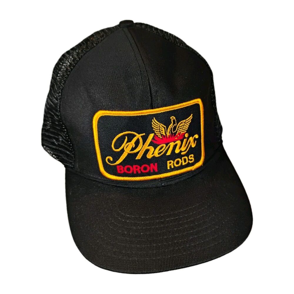 VTG Phenix Boron Rods Fishing Trucker Cap Snapback Black Mesh Patch 80’s 90’s